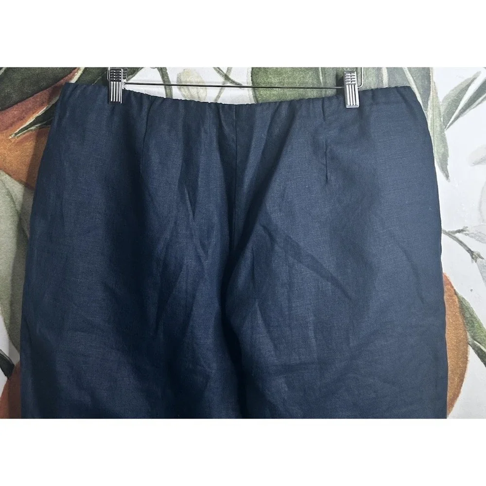 J Jill Love Linen Blue Cropped Pants Women Large Pull On Elastic Waist Pockets - Picture 7 of 7